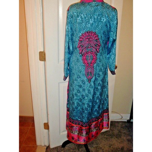 Indian Style Maxi Dress or Nightgown Multicolored Flowers, Embroidery S/M - Picture 3 of 9
